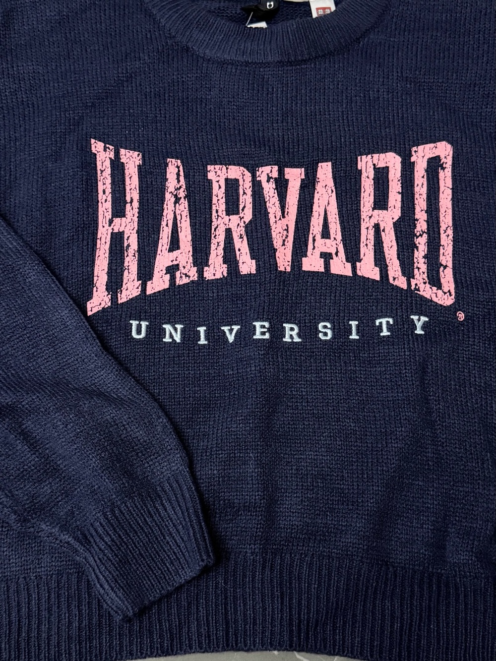 H&M Navy Blue Sweater with Pink Harvard Graphic